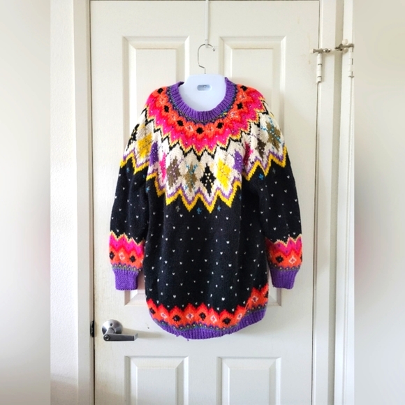 ✨️HP✨Kitty Hawk | Colorful 90s VTG Chunky Knit Argyle Sequins Wool Blend Sweater - Picture 13 of 13
